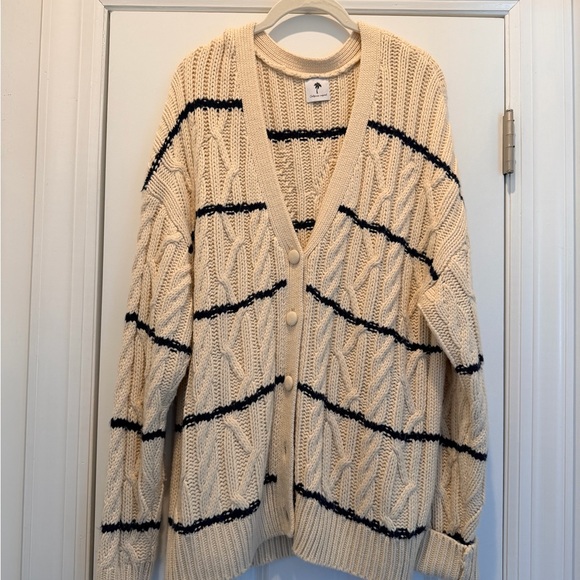 The Westside Sweaters - The Westside Cream and Black Cable Knit Cardigan oversized fit
